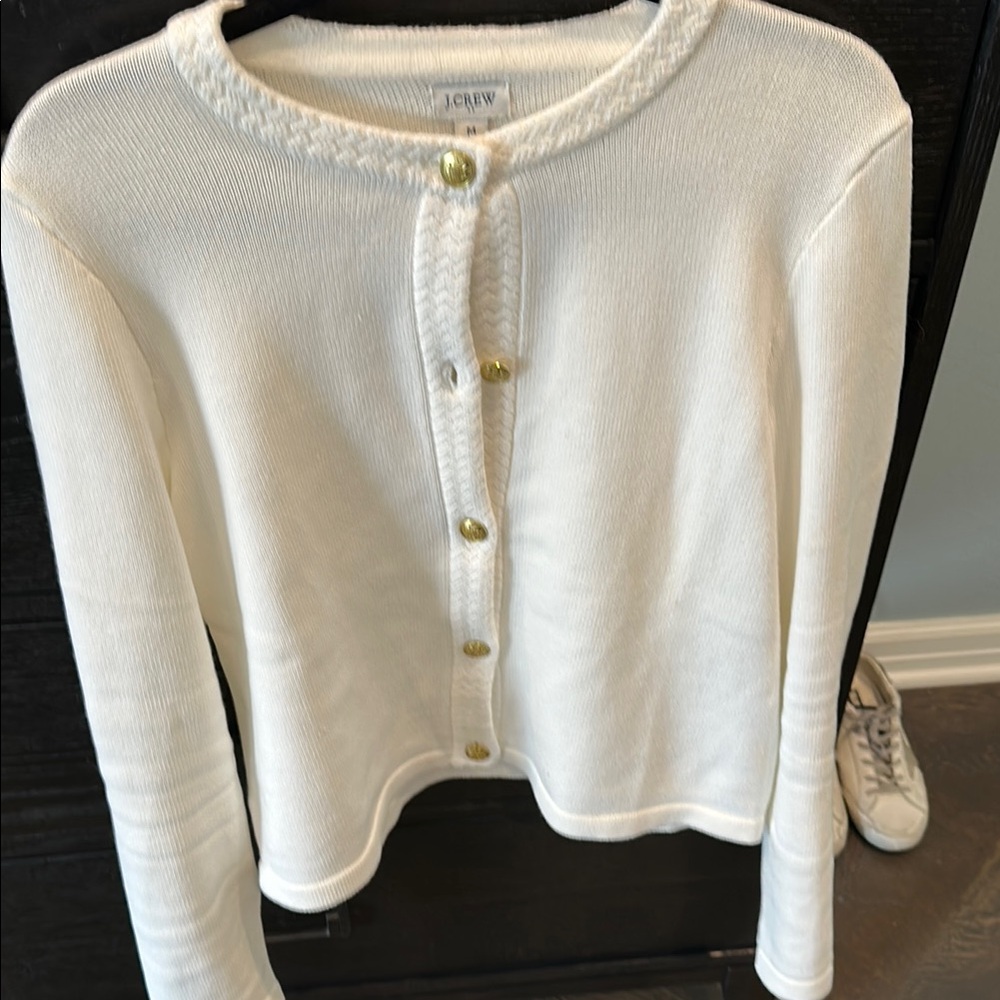 J.Crew White Cardigan with Gold Buttons